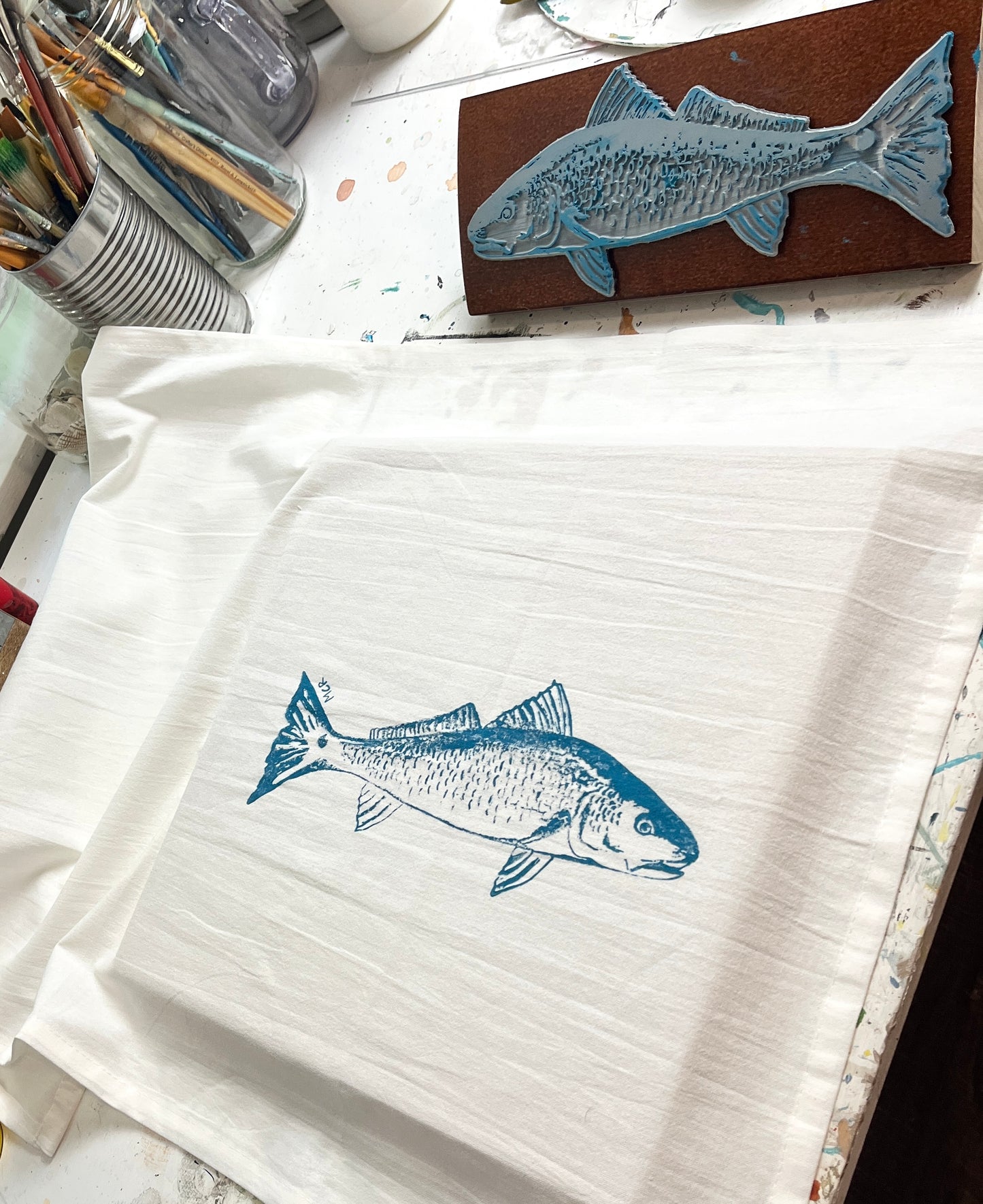 Hand Stamped Tea Towel