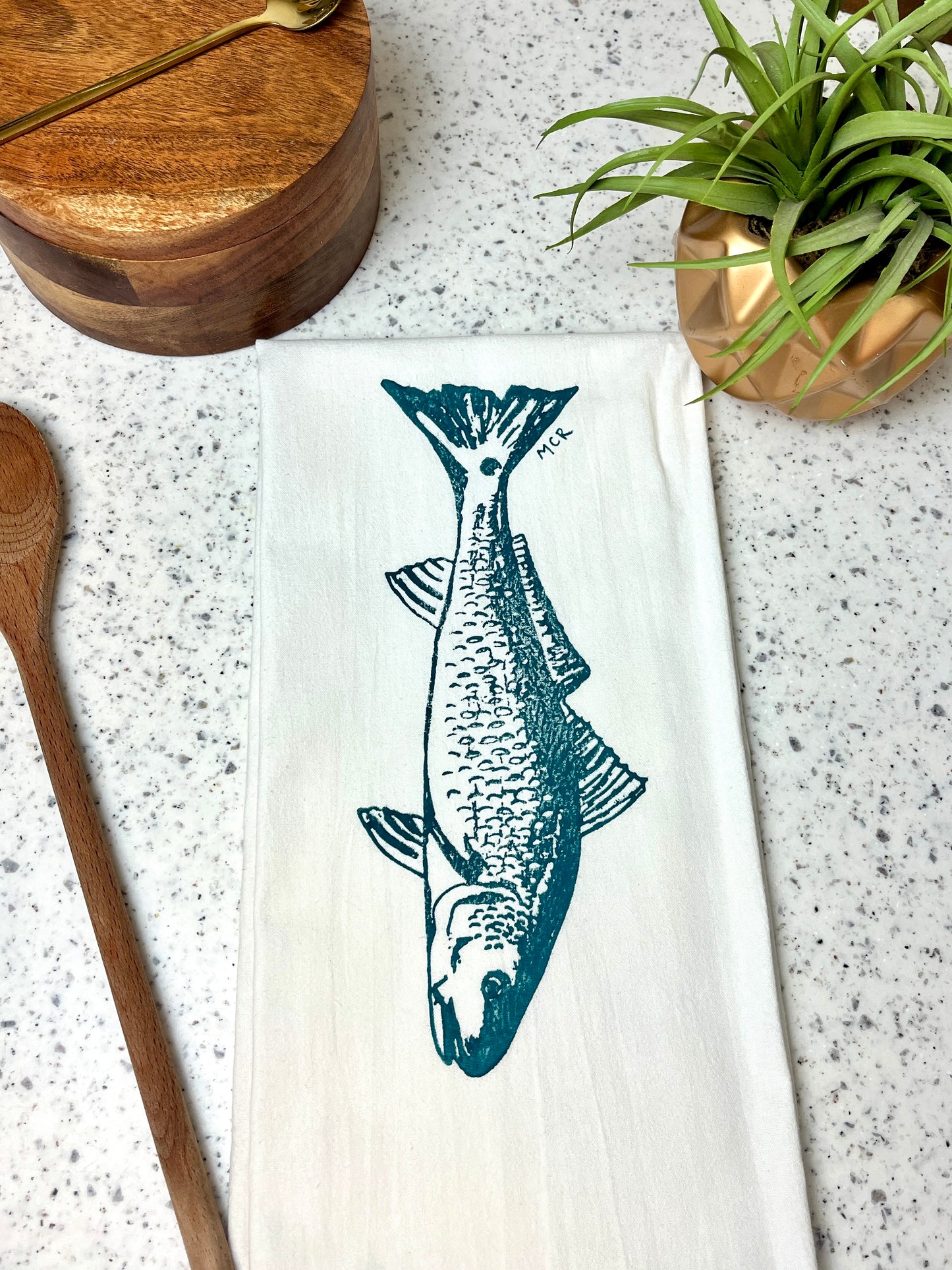 Hand Stamped Tea Towel