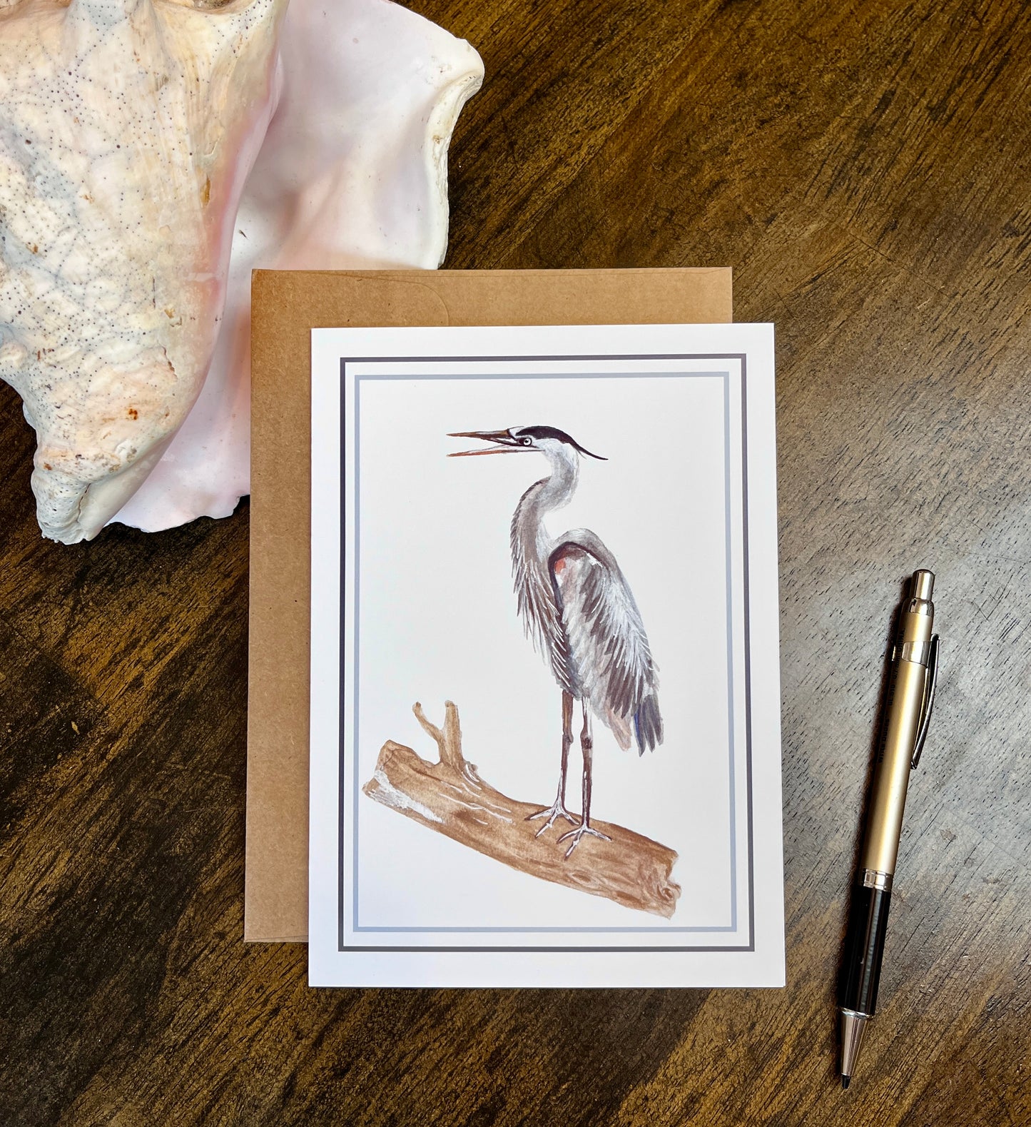 "Tybee Heron” Note Card Set with Envelope, Stationary