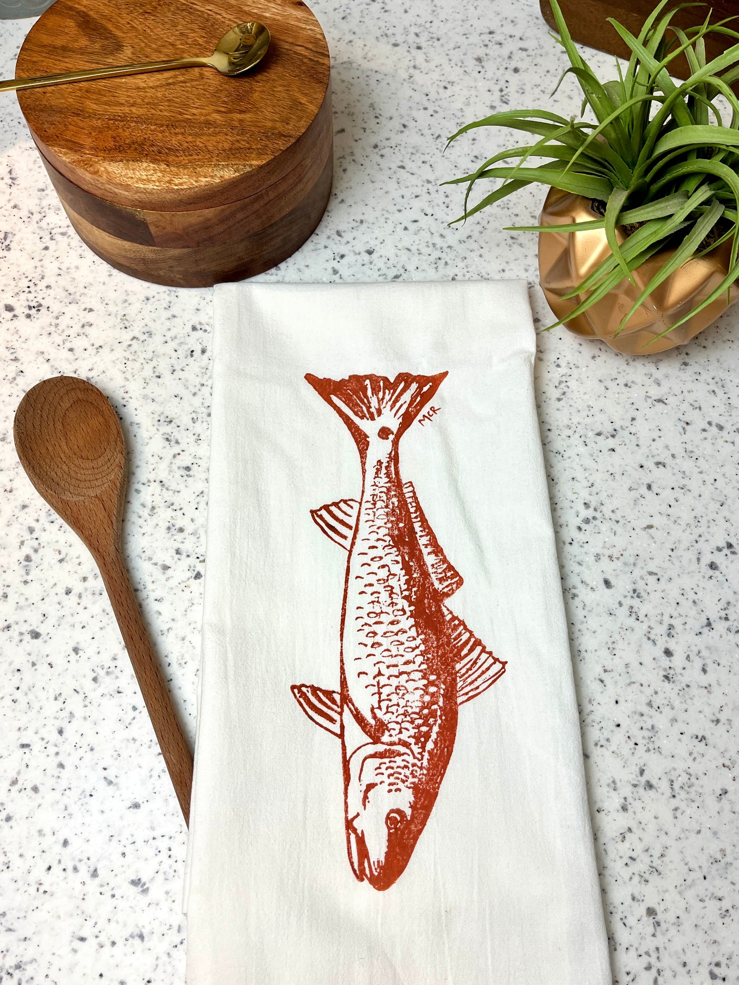 Hand Stamped Tea Towel