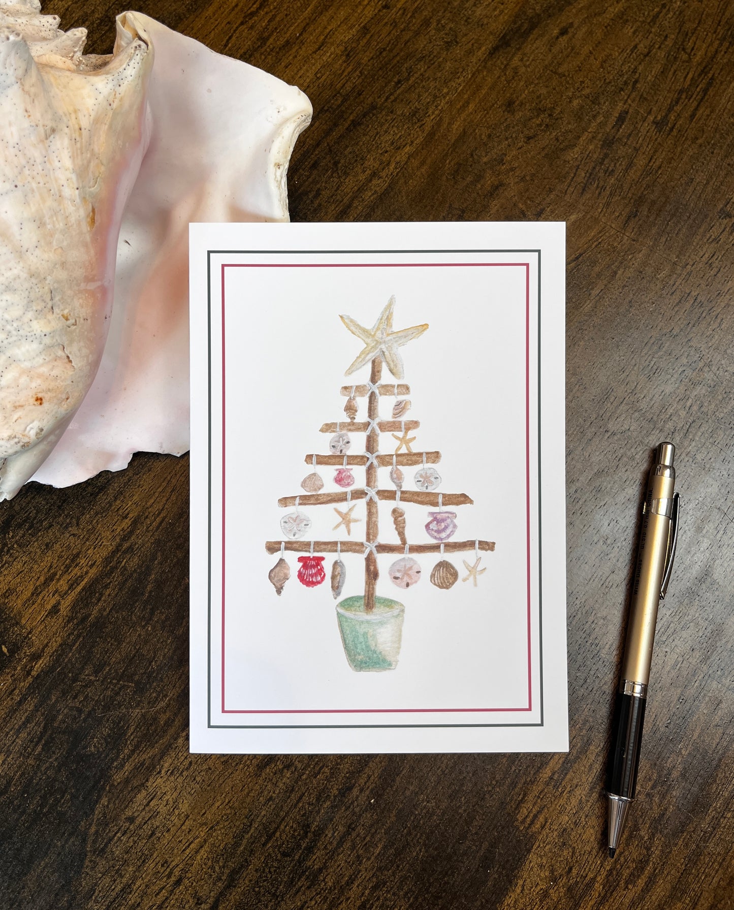 "Coastal Christmas" Foldable Note Card with Envelope, Accessories, Stationary Set