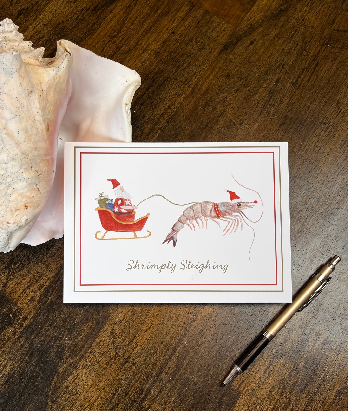 "Shrimply Sleighing" Foldable Note Card with Envelope, Accessories, Stationary Set