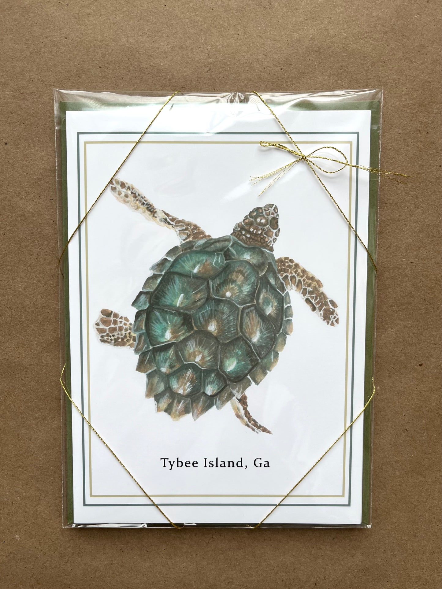 "Tybee Turtle” Note Card with Envelope, Accessories, Stationary Set