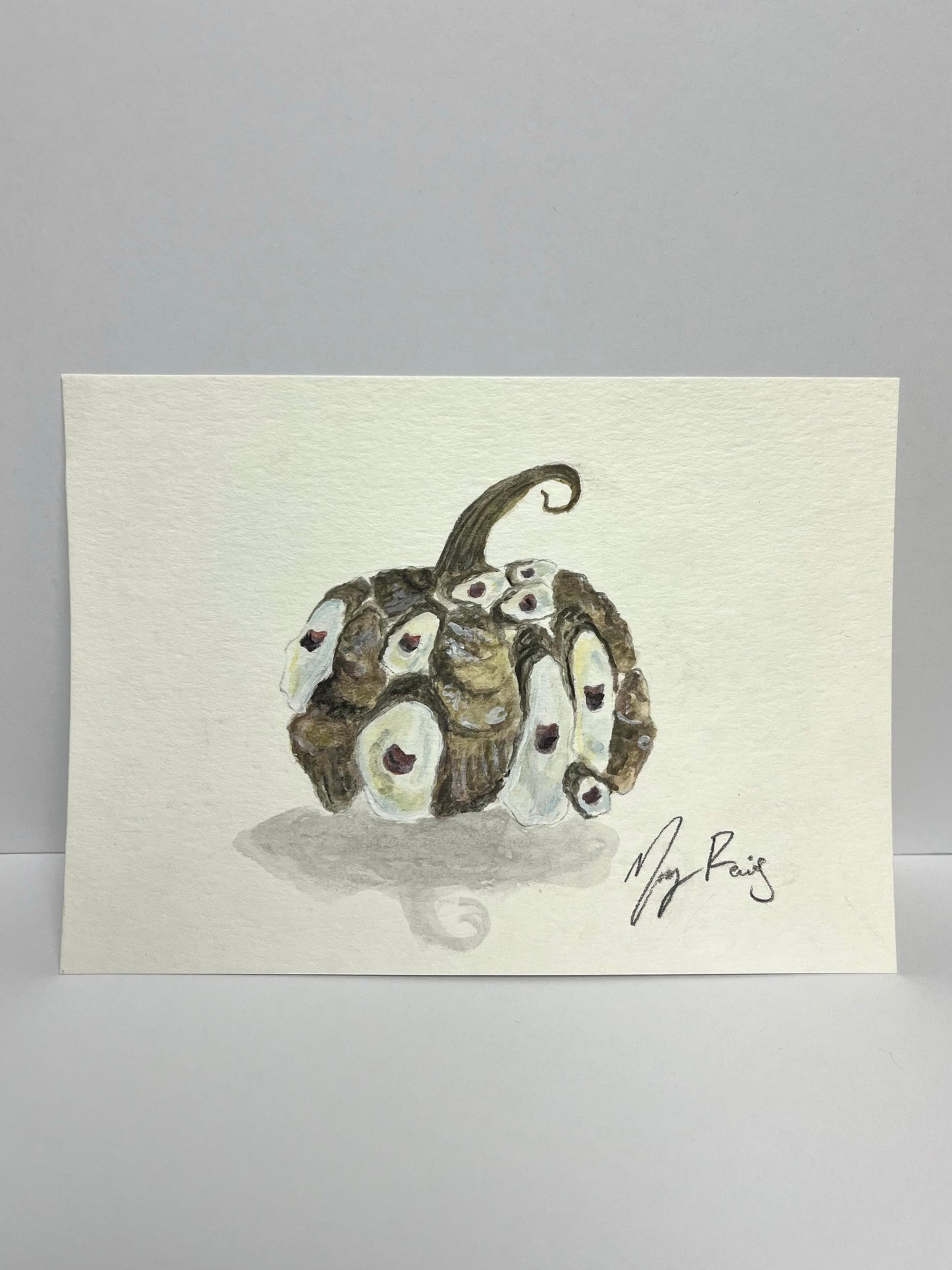 “Oyster Pumpkin” Original Watercolor, 8x10 Vintage Gold Frame