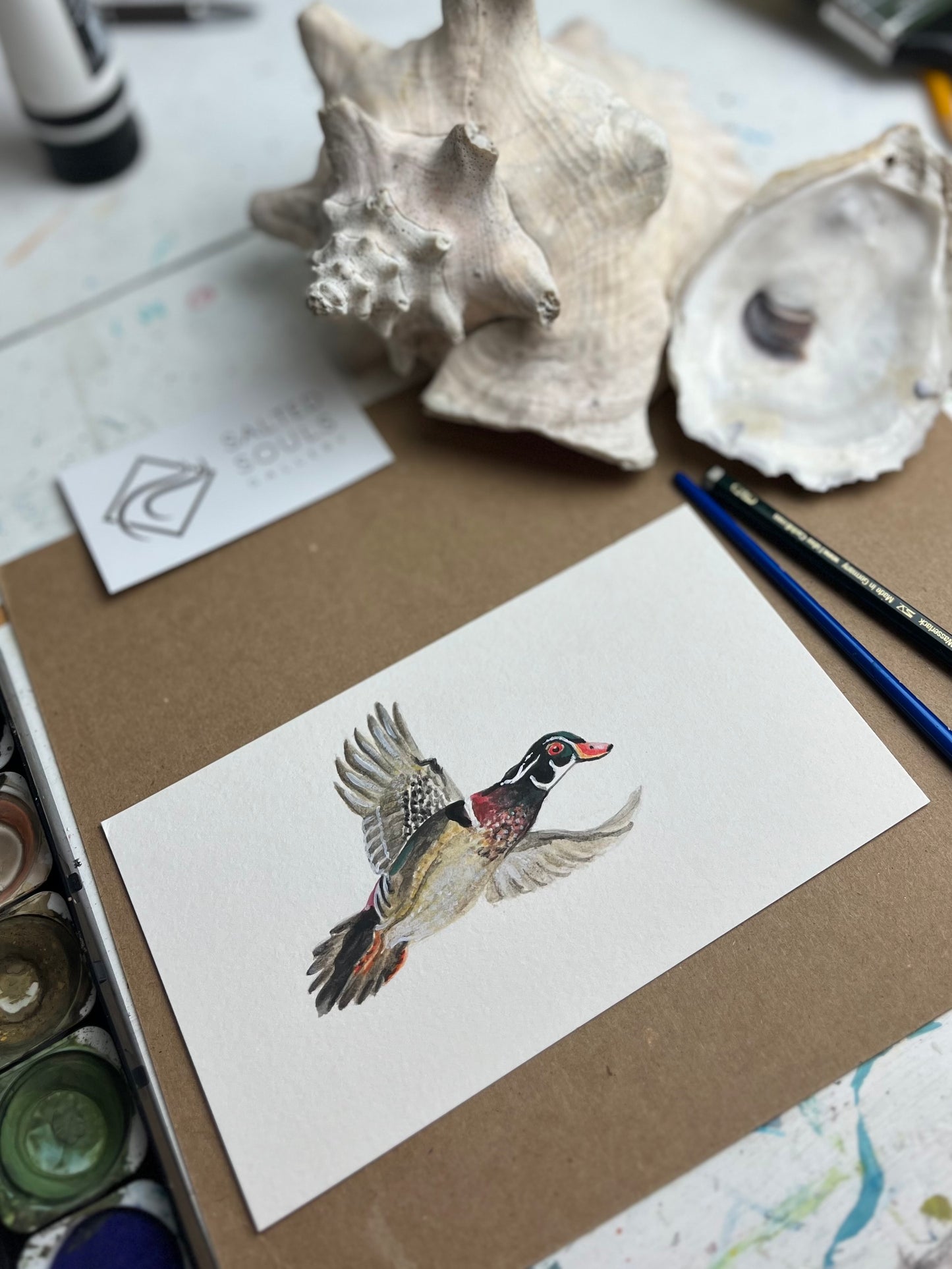 "Incoming Wood Duck” Original Watercolor Painting by Macey C. Rewis