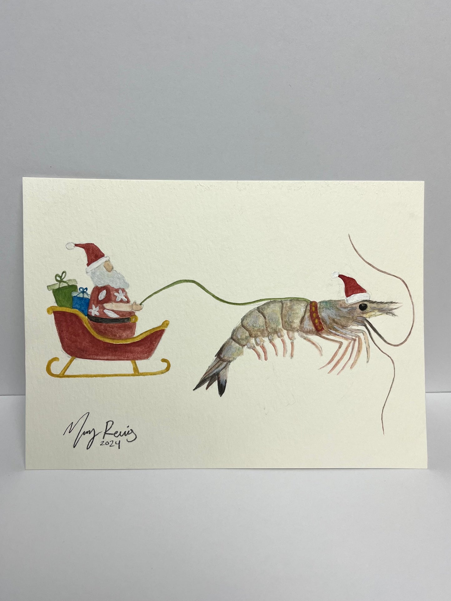 “ Shrimply Slieghing” Original Watercolor Painting by Macey C. Rewis