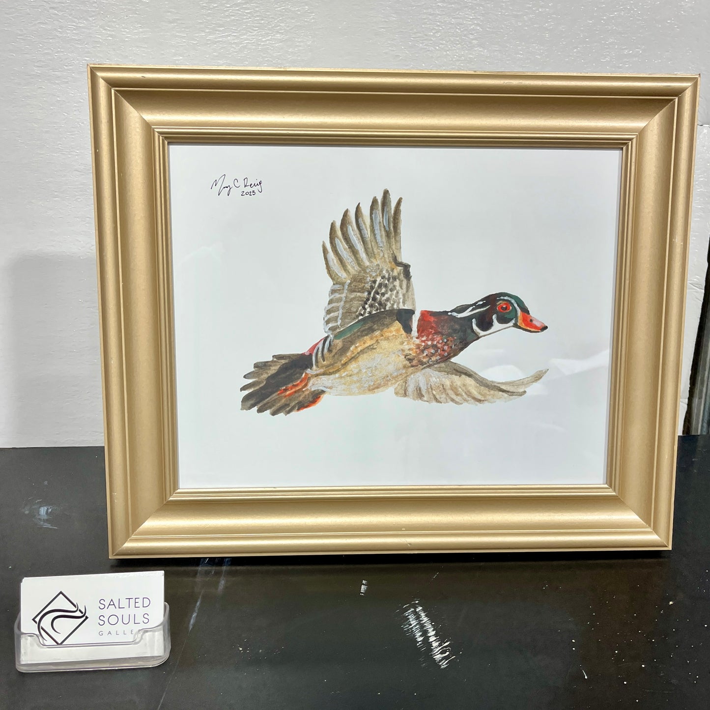 “Incoming wood duck” Gold Framed 11x14 watercolor print