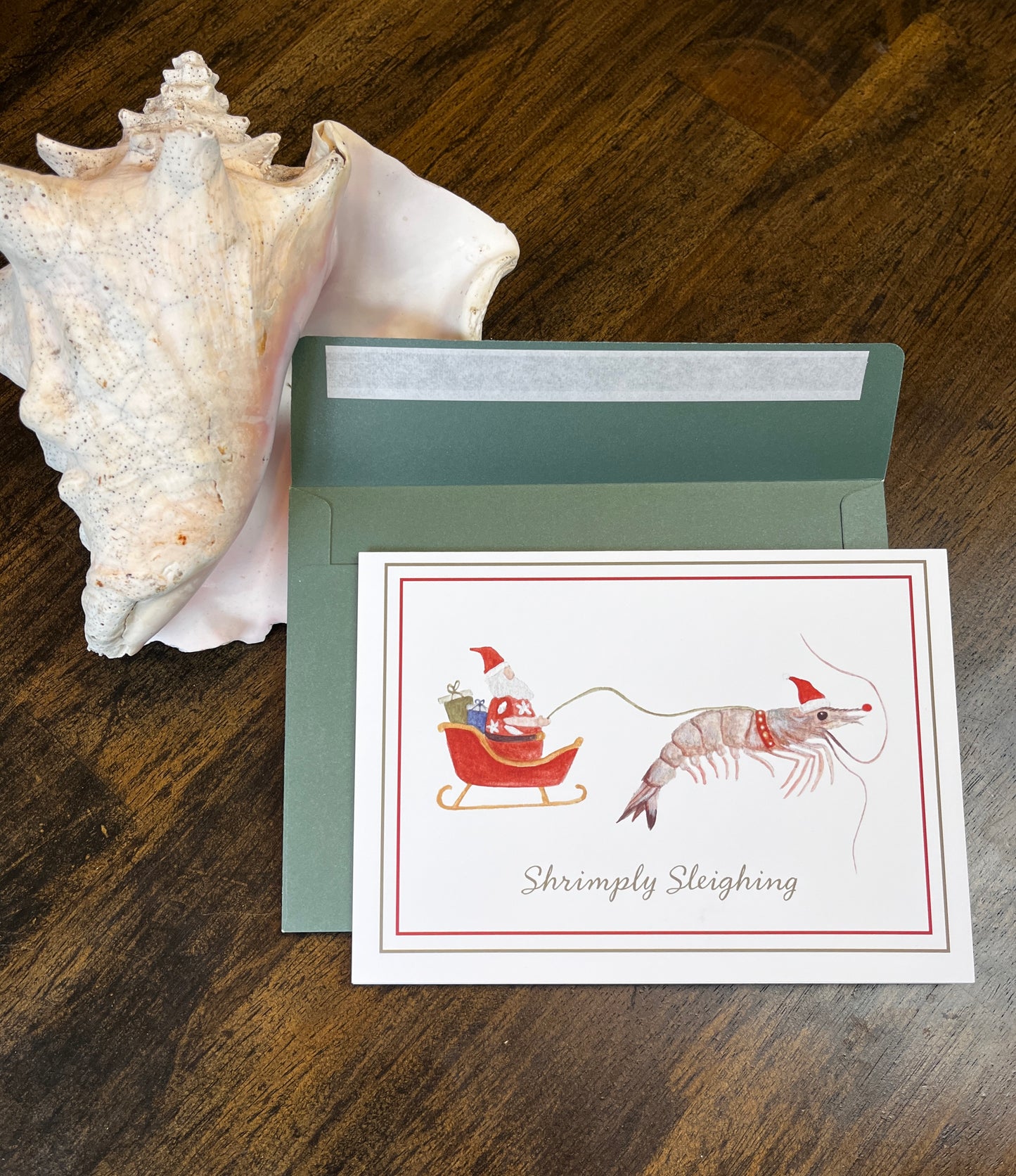 "Shrimply Sleighing" Foldable Note Card with Envelope, Accessories, Stationary Set