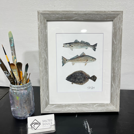 “Savannah Trio” 11x14 watercolor fish print framed
