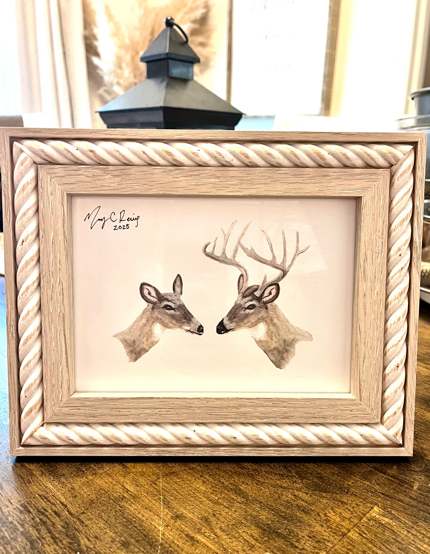 “Southern Love” Framed 5 x7 Watercolor White Tail Deer Print
