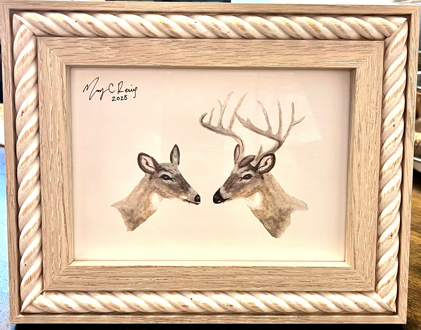 “Southern Love” Framed 5 x7 Watercolor White Tail Deer Print