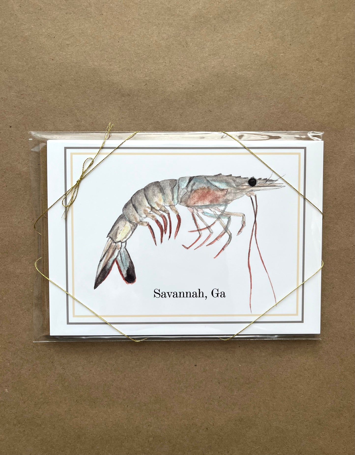 Stationary Set, "Savannah Shrimp” Note Card Set with Envelope, Accessories