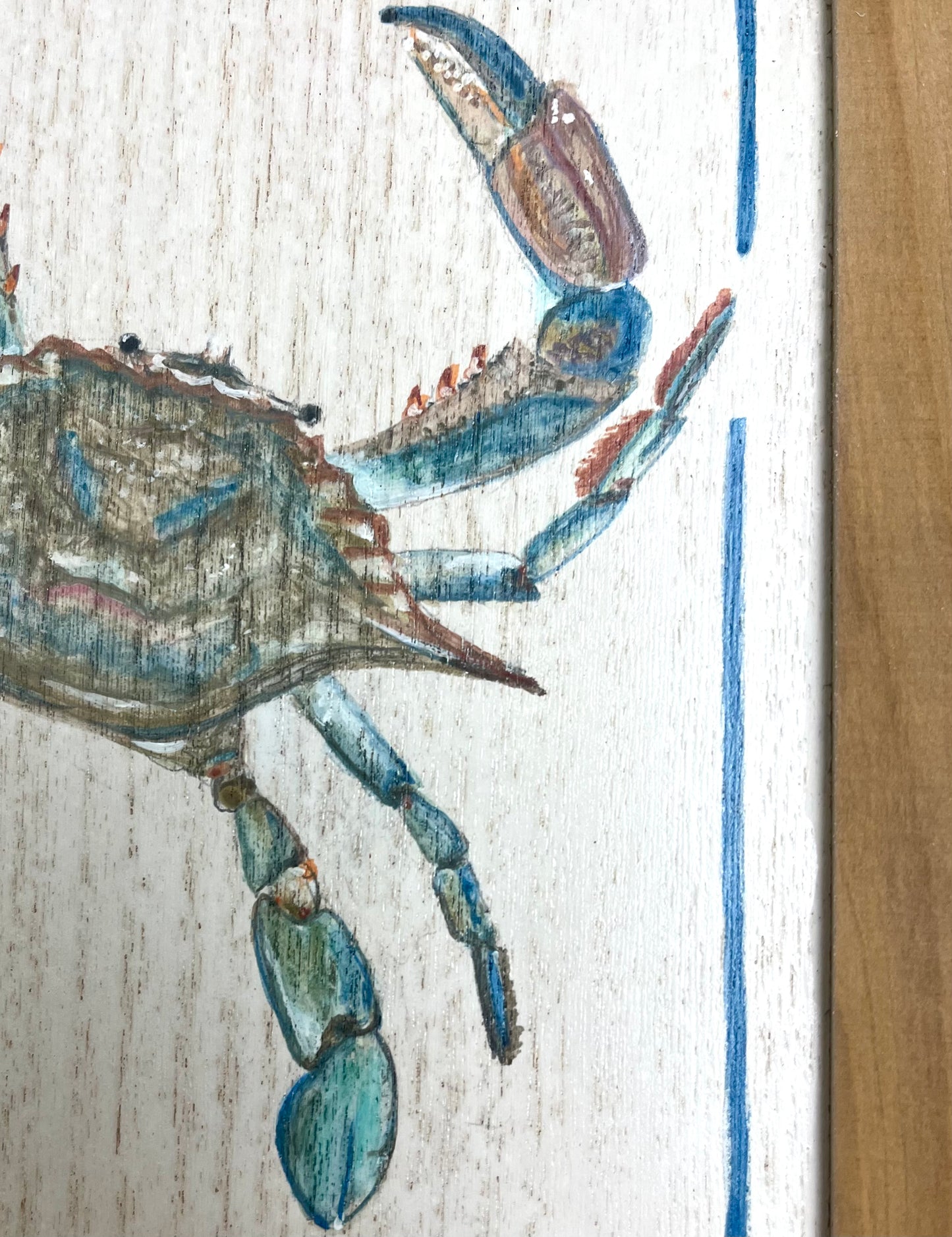 “Sunning” Original Watercolor Blue Crab on Wood