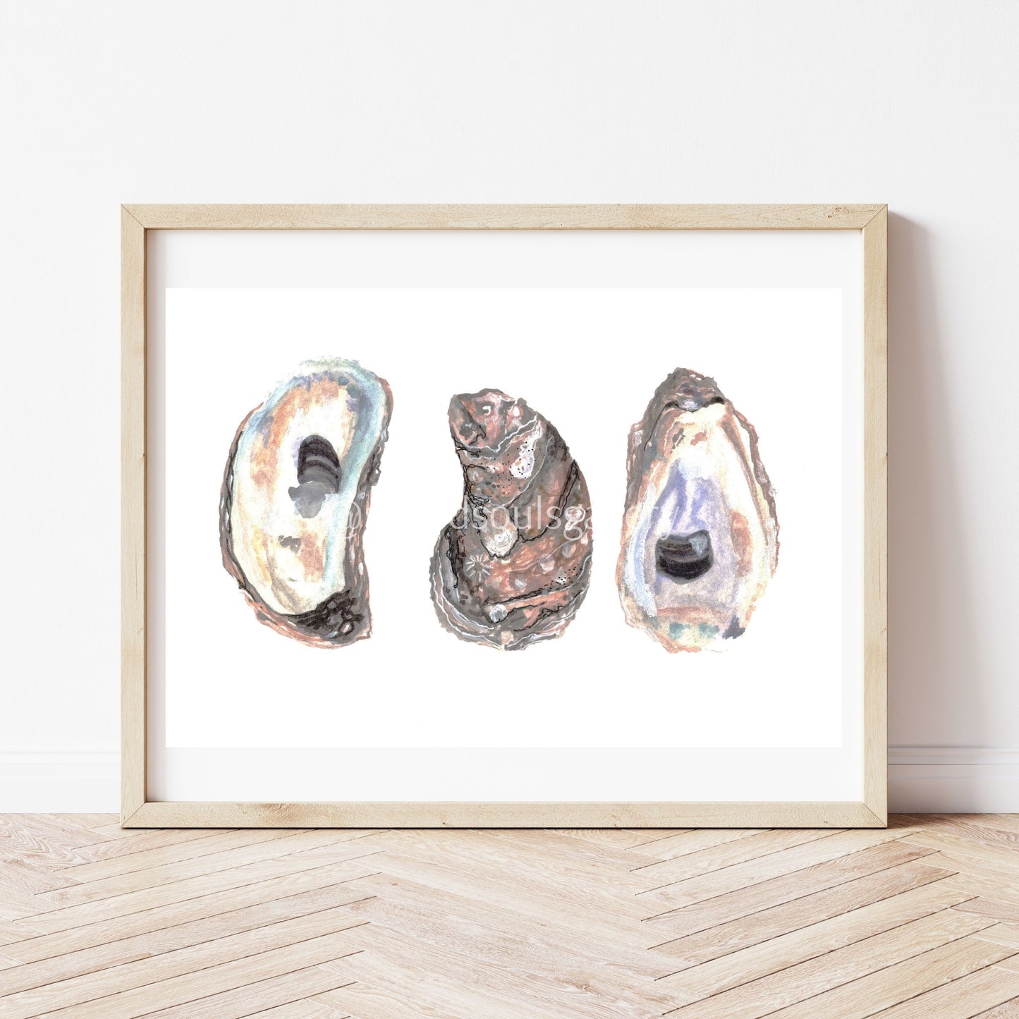 "3 Oysters" Watercolor Print by Macey Cliatt Rewis