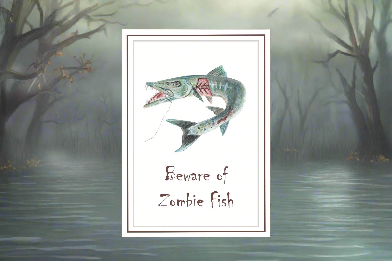 "Beware of Zombie fish" Foldable Note Card with Envelope, Accessories, Stationary Set