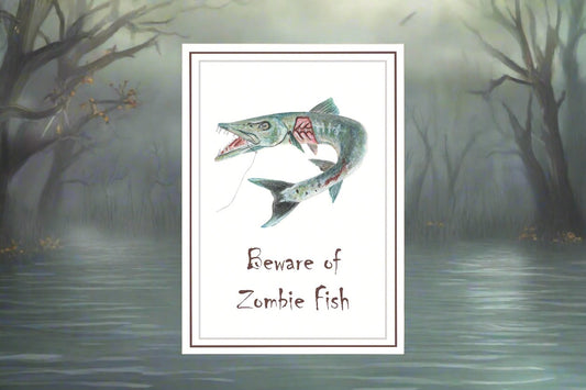 "Beware of Zombie fish" Foldable Note Card with Envelope, Accessories, Stationary Set