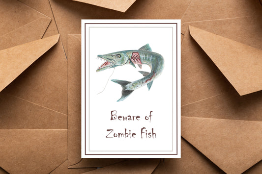 "Beware of Zombie fish" Foldable Note Card with Envelope, Accessories, Stationary Set