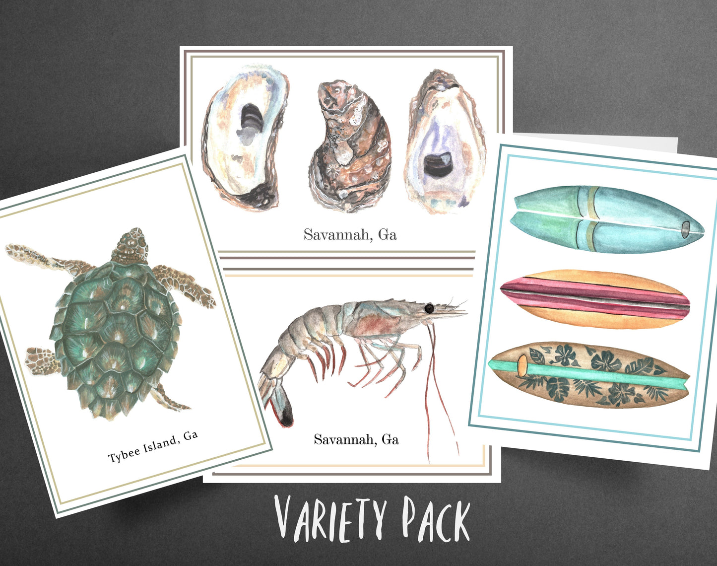 "Coastal Variety” Note Card Set of 4, 6, or 8 with Envelopes, Stationary, Accessories