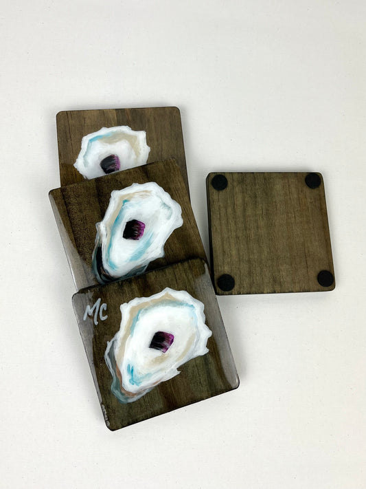 Oyster Coasters, Set of 4, Hand Painted Wood Coasters by Macey Cliatt