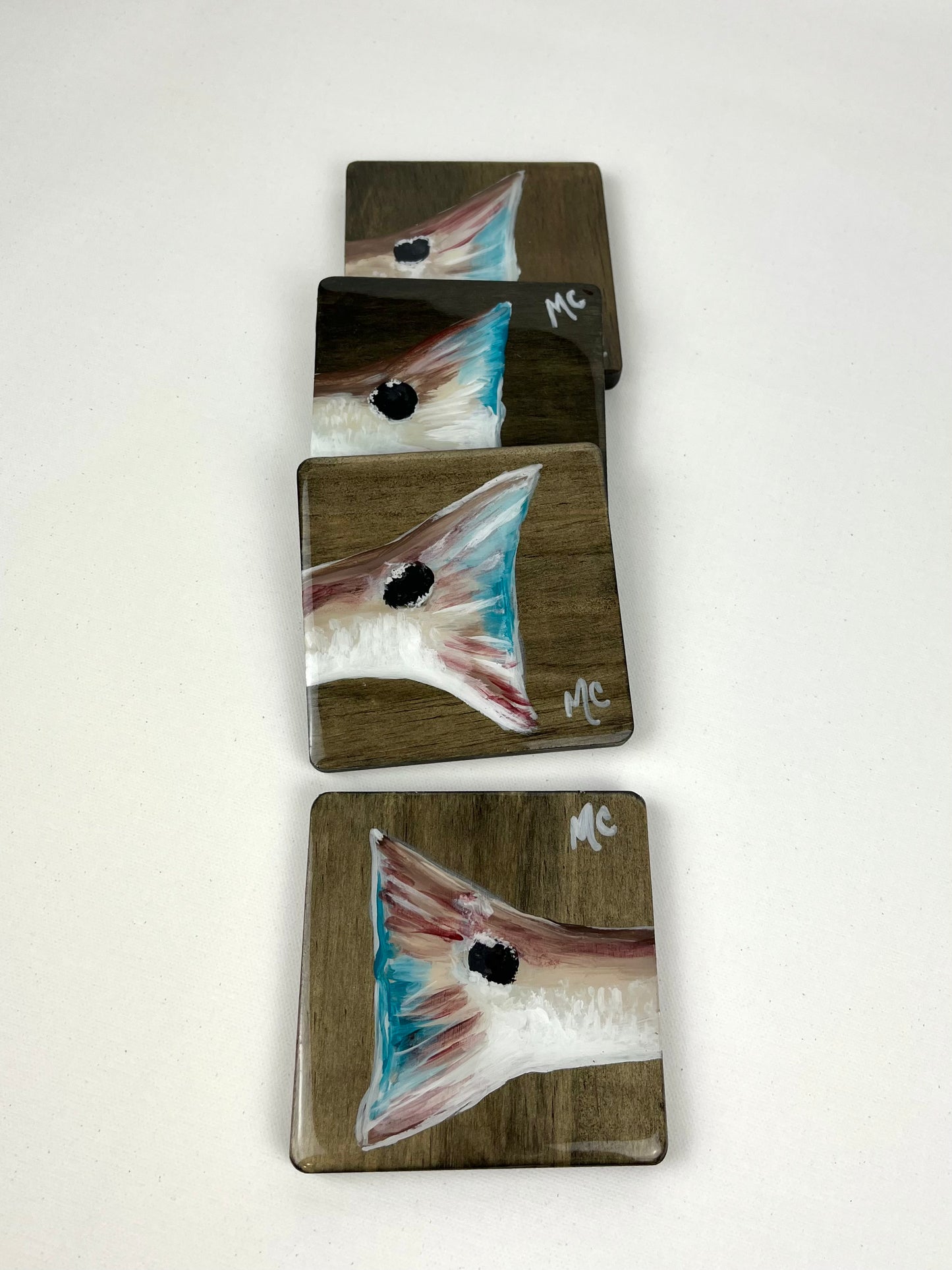 Spot Tail Coasters, Hand Painted Wood Coasters by Macey Cliatt