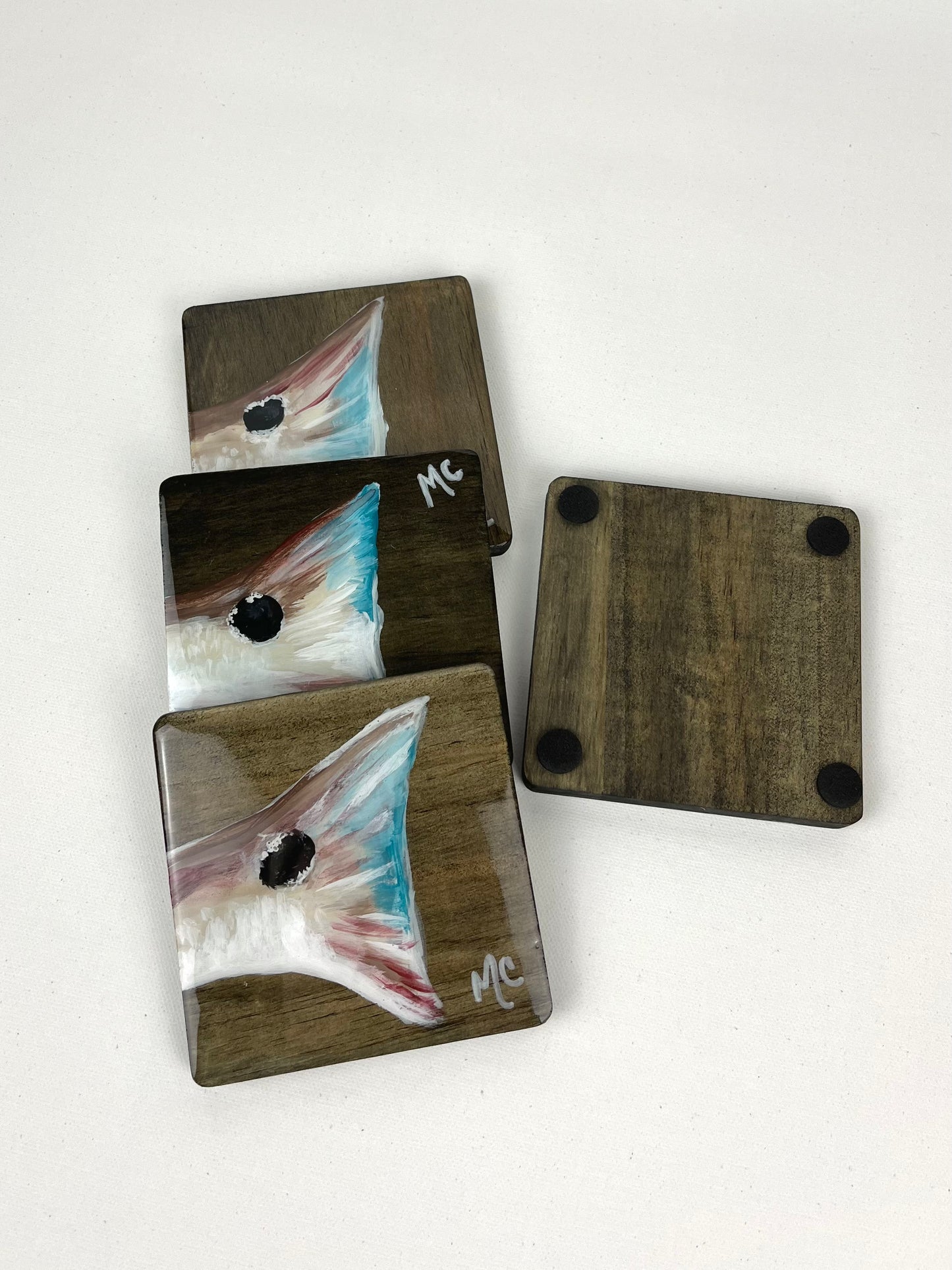 Spot Tail Coasters, Hand Painted Wood Coasters by Macey Cliatt