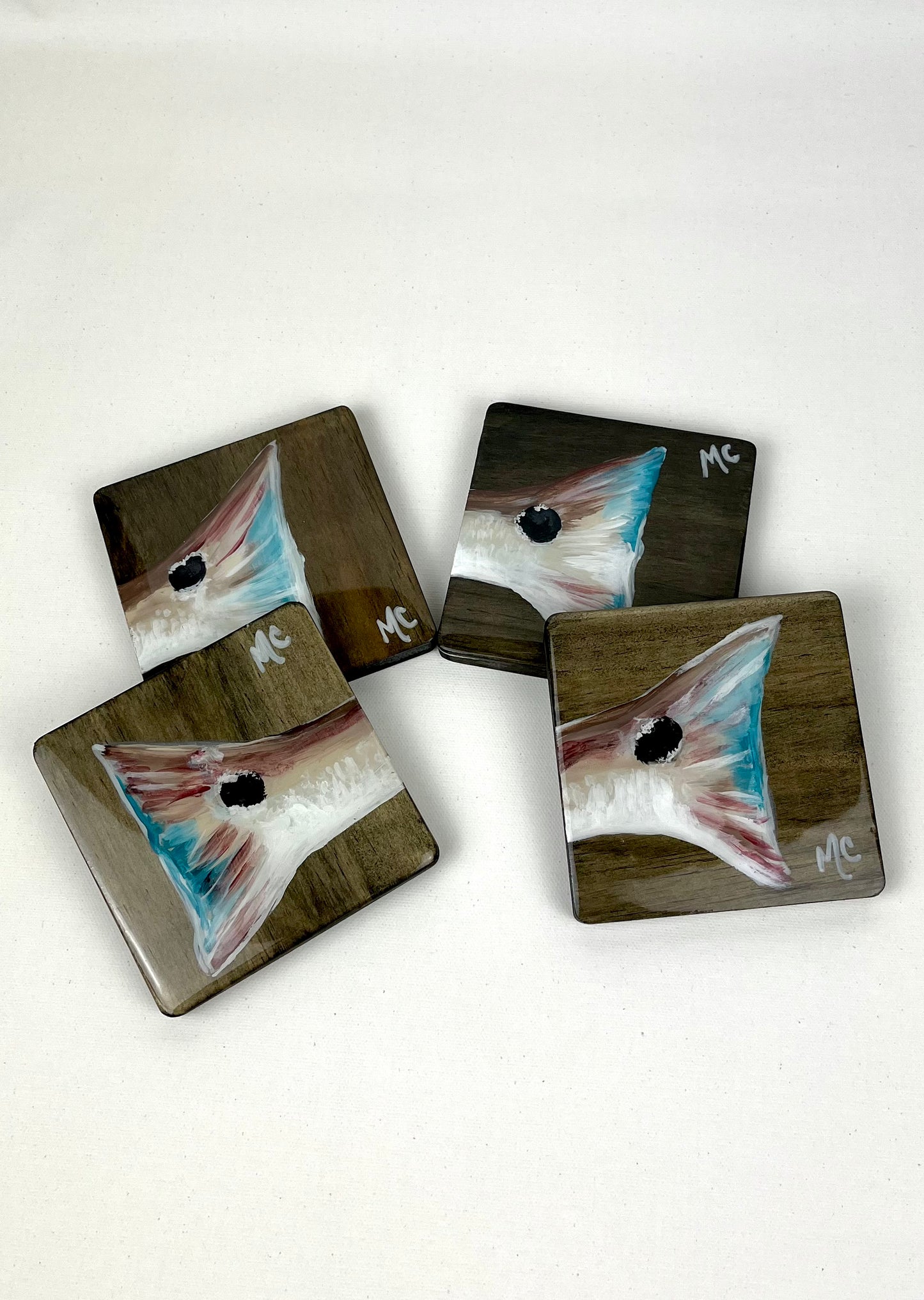 Spot Tail Coasters, Hand Painted Wood Coasters by Macey Cliatt