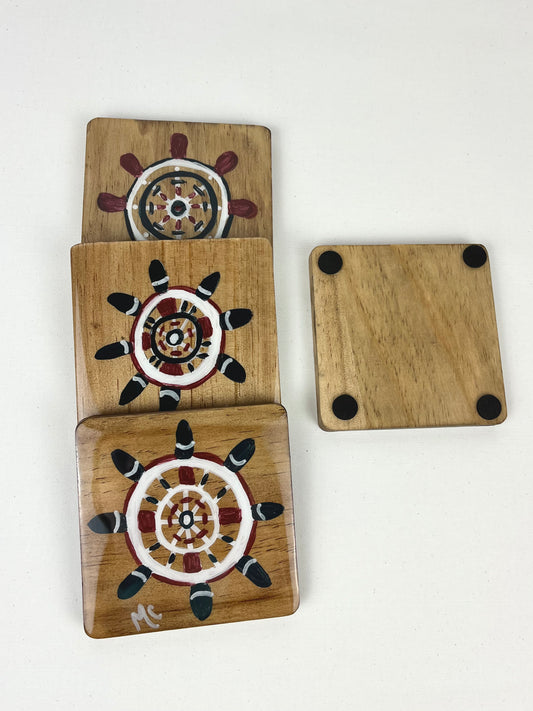 Captains Wheel Coasters, Hand Painted Wood Coasters by Macey Cliatt