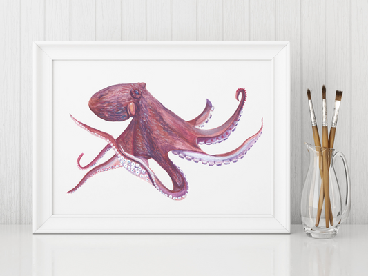 "Giant Pacific Octopus" Watercolor Print by Macey Cliatt Rewis