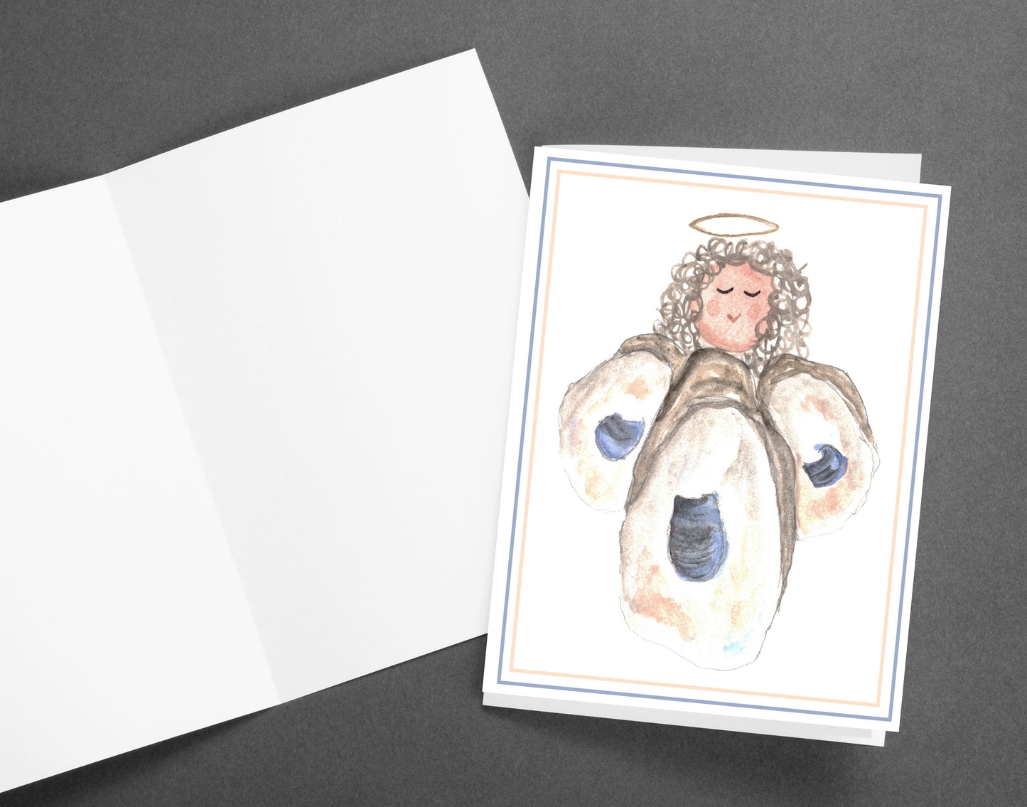 Stationary Set of 4, “Oyster Angel” Note Card Set with Envelopes, Accessories