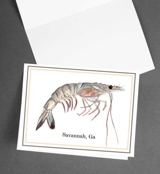 Stationary Set, "Savannah Shrimp” Note Card Set with Envelope, Accessories