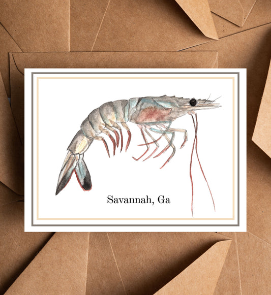 Stationary Set, "Savannah Shrimp” Note Card Set with Envelope, Accessories