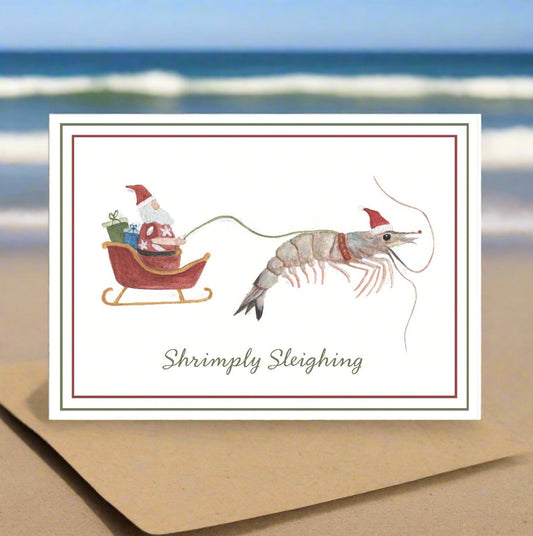 "Shrimply Sleighing" Foldable Note Card with Envelope, Accessories, Stationary Set