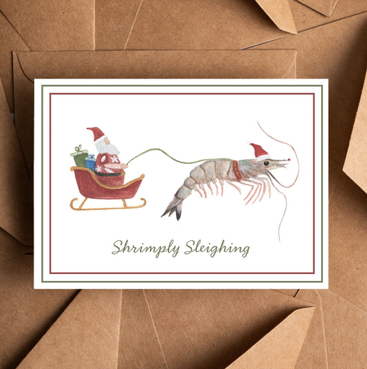 "Shrimply Sleighing" Foldable Note Card with Envelope, Accessories, Stationary Set