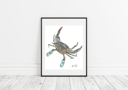 Limited Edition "Cool in Blue" Watercolor Blue Crab Print by Macey Cliatt