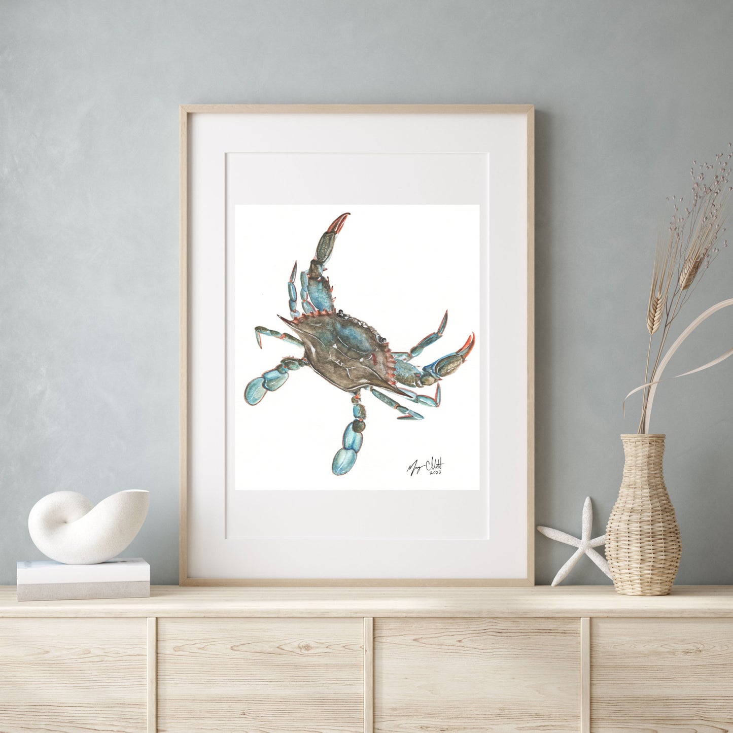 Limited Edition "Cool in Blue" Watercolor Blue Crab Print by Macey Cliatt