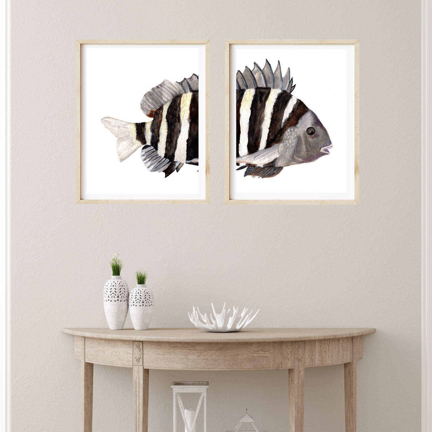 "Split Sheepshead” Set of Two (Split Frame) Watercolor Print by Macey Cliatt Rewis