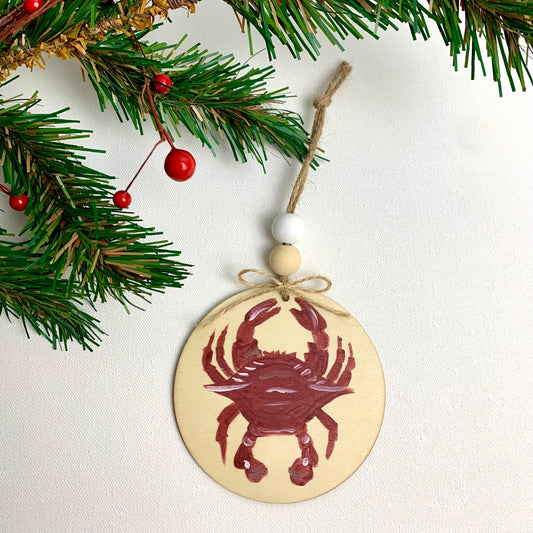 Hand Painted Red Crab Ornament with wooden beads, Accessories