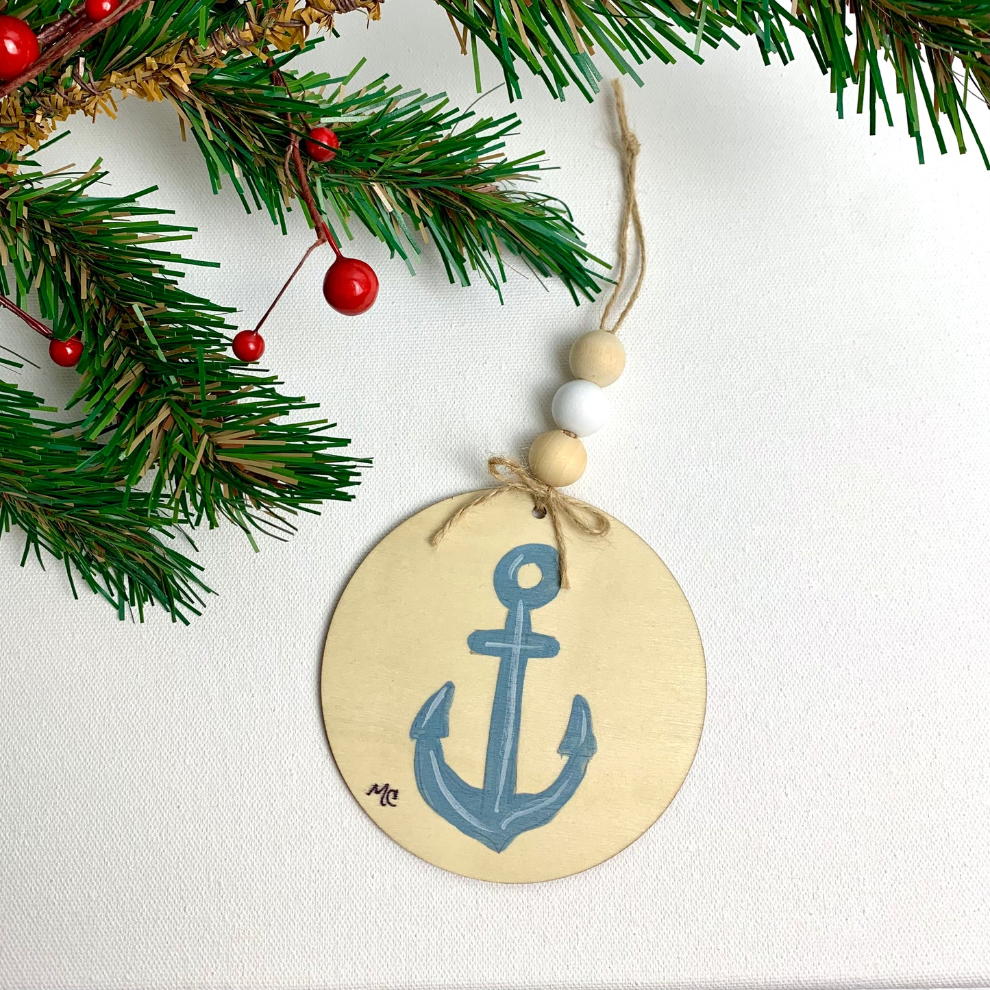 Hand Painted Anchor Ornament with wooden beads, Accessories