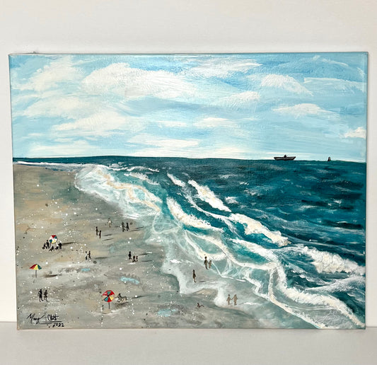 “Pier view” Original Acrylic beach Painting by Macey Cliatt