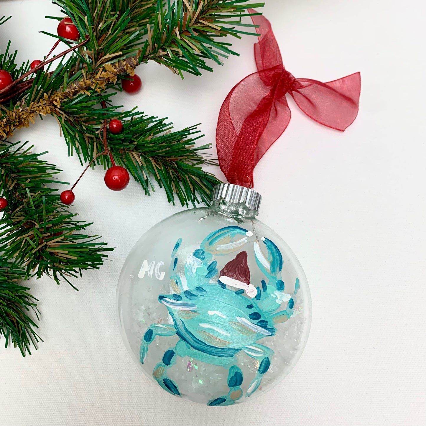 Hand Painted Glass Ornament, "Santa Claws", Accessories